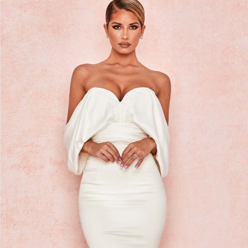 House of CB Aisha AISHA IVORY SATIN STRAPLESS DRESS
